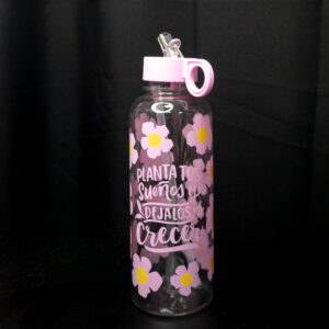 Botella Frase Transparente Rosa