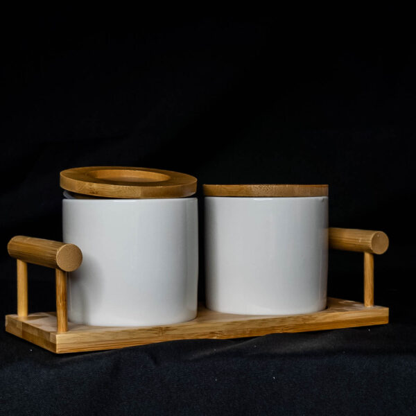 Set de Cerámica con Base de Bambú - 2 Piezas - Imagen 4