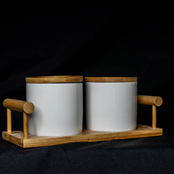 Set de Cerámica con Base de Bambú - 2 Piezas