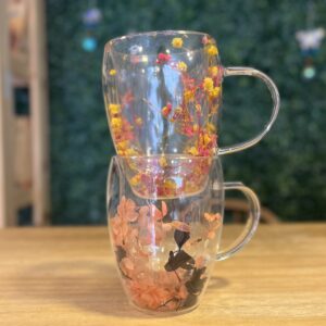 Taza doble vidrio flores secas (grande)