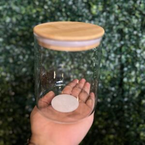 Frasco vidrio con tapa bambu 12cm