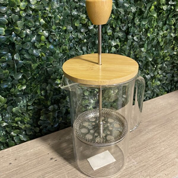 Cafetera Embolo Vidrio con Tapa Bamboo 600ml - Imagen 3