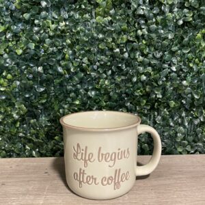 Taza Mug de Cerámica Crema "Life begins after coffe" 490ml