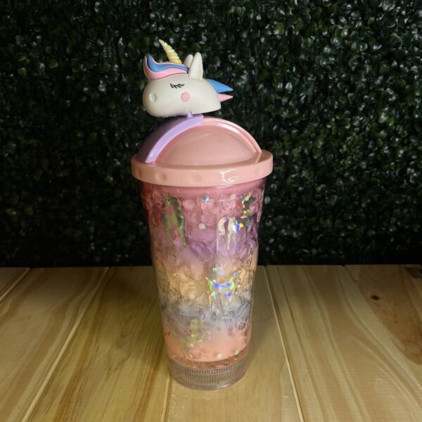 Vaso Unicornio Tapa Corrediza Con Gel y Luz Led