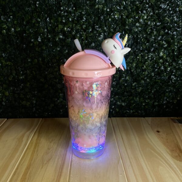 Vaso Unicornio Tapa Corrediza Con Gel y Luz Led - Imagen 3