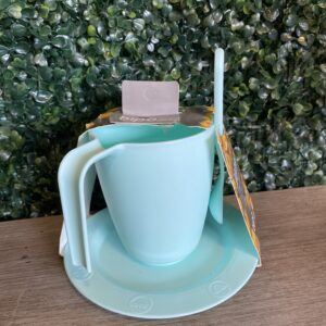 Taza Plastica Set Cuchara + Plato Verde