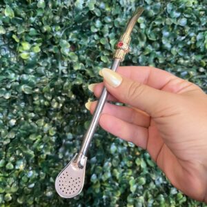 Bombilla brasilera dije y pico dorado acero inox