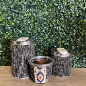 Set lata arpillera con mate de vidrio