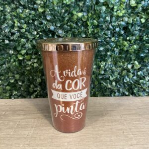 Vaso glitter plástico sin sorbete dorado