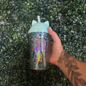 Vaso plastico infantil doble pared glitter holográficos