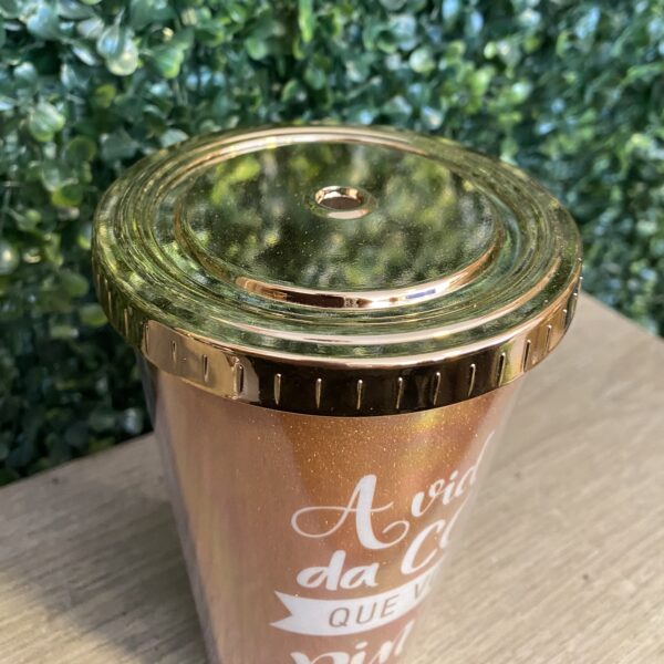Vaso glitter plástico sin sorbete dorado - Imagen 2