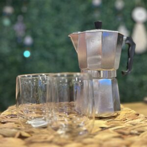 Combo Papà 7: Cafetera italiana 300ml + vaso doble vidrio macchiato