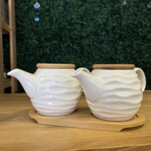 Set de lechera y tetera ceramica/bambu